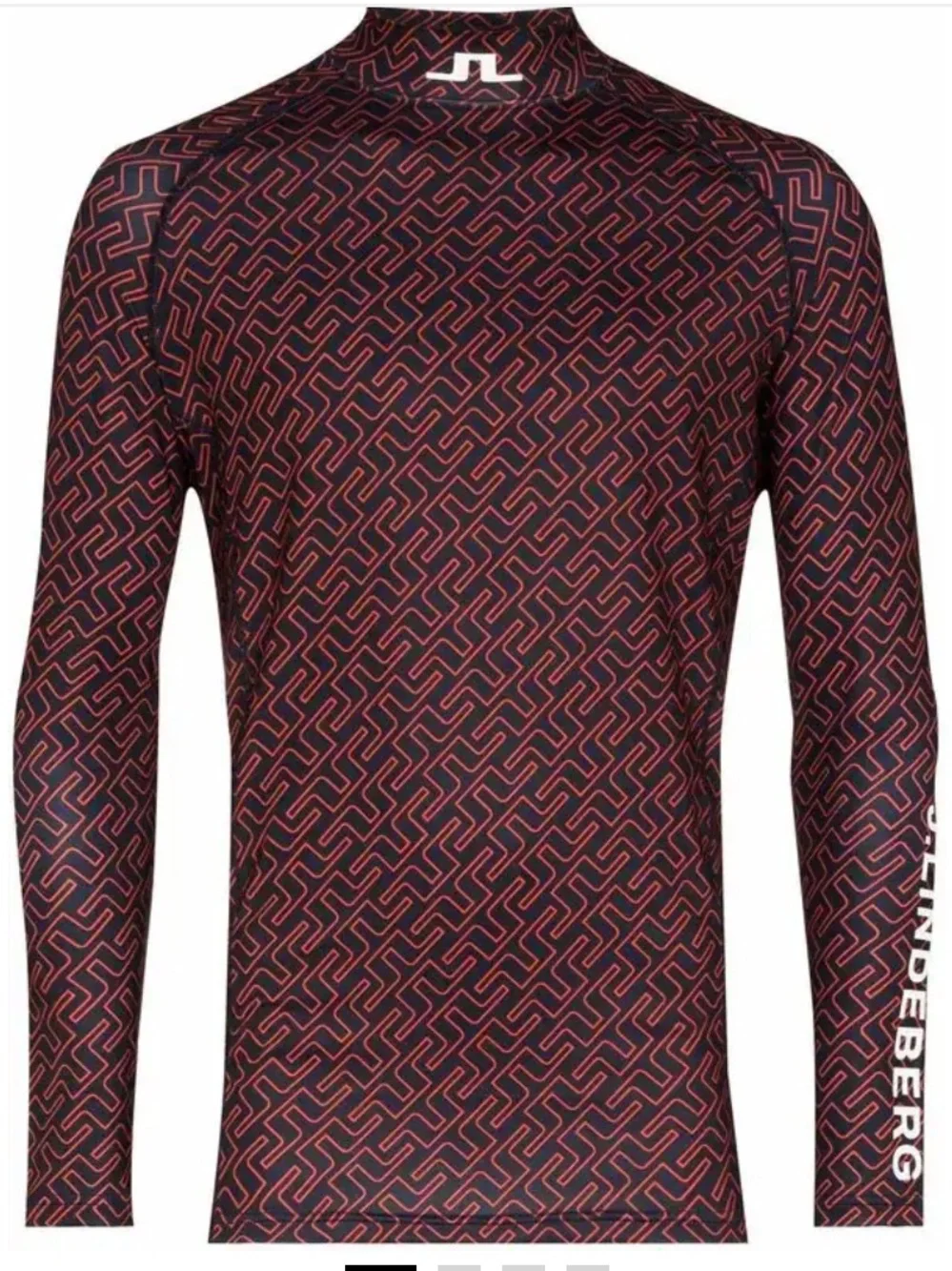 J.Lindeberg Navy & Orange Printed Compression‎ 4Way Stretch Long Sleeve Shirt XS